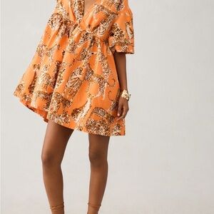Anthropologie Orange Tiger Print Mini Dress by Maeve